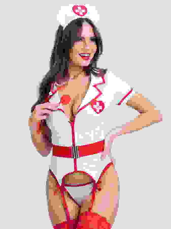 Lovehoney Fantasy Heartbeat Women's Nurse Costume, White, hi-res